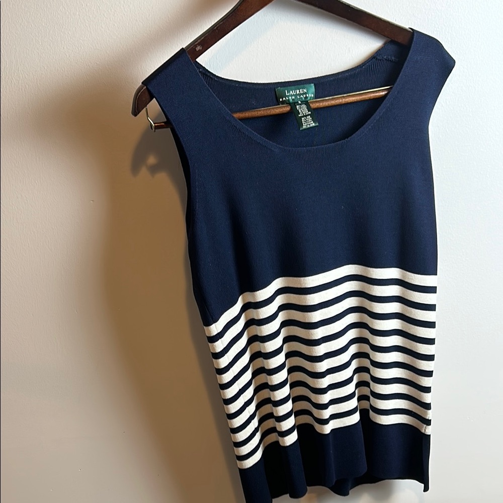 Lauren Ralph Lauren Blue and White Button Down Tank Top with Cardigan - Picture 11 of 16